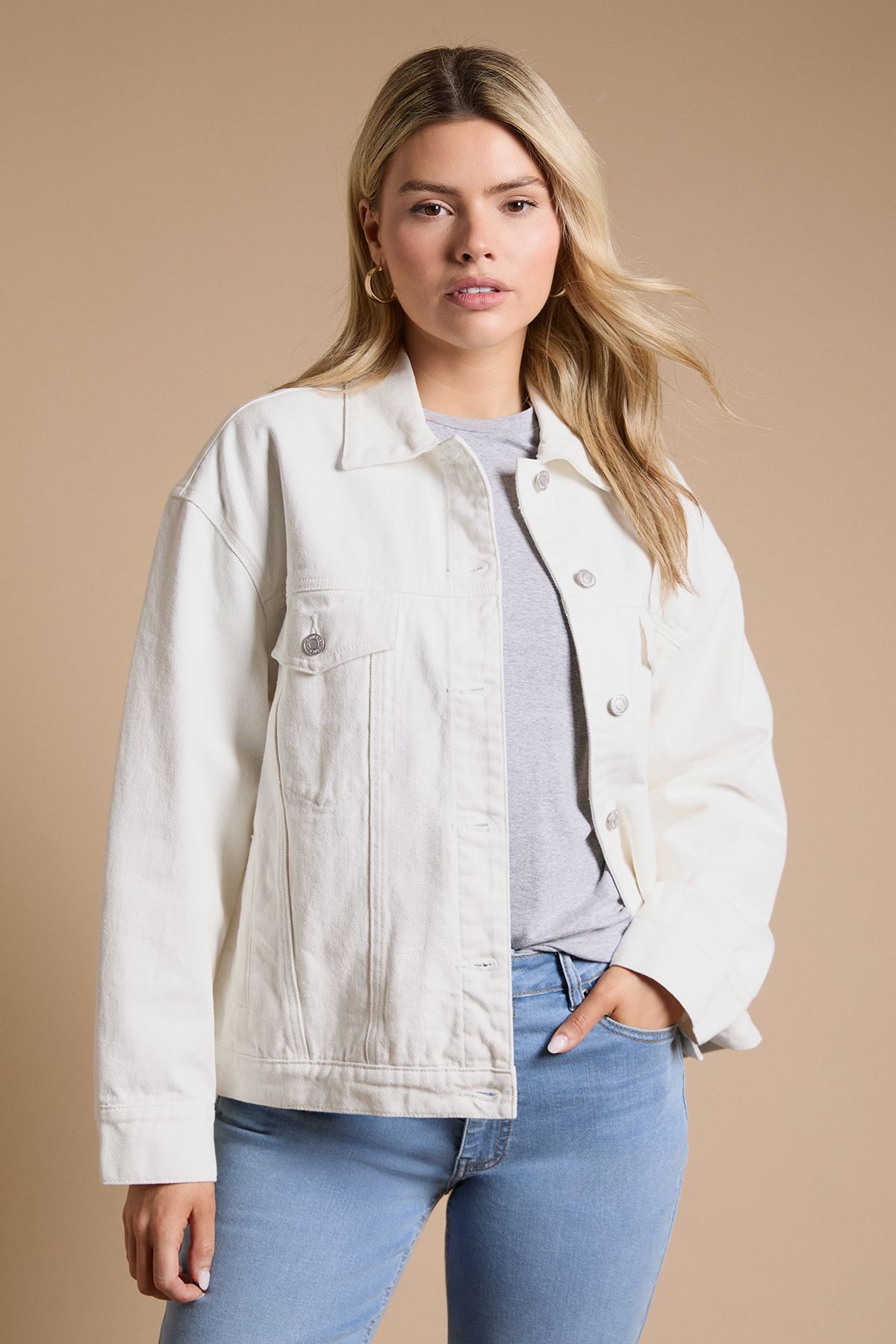 Dorothy Perkins Oversized Denim Jacket Ecru
