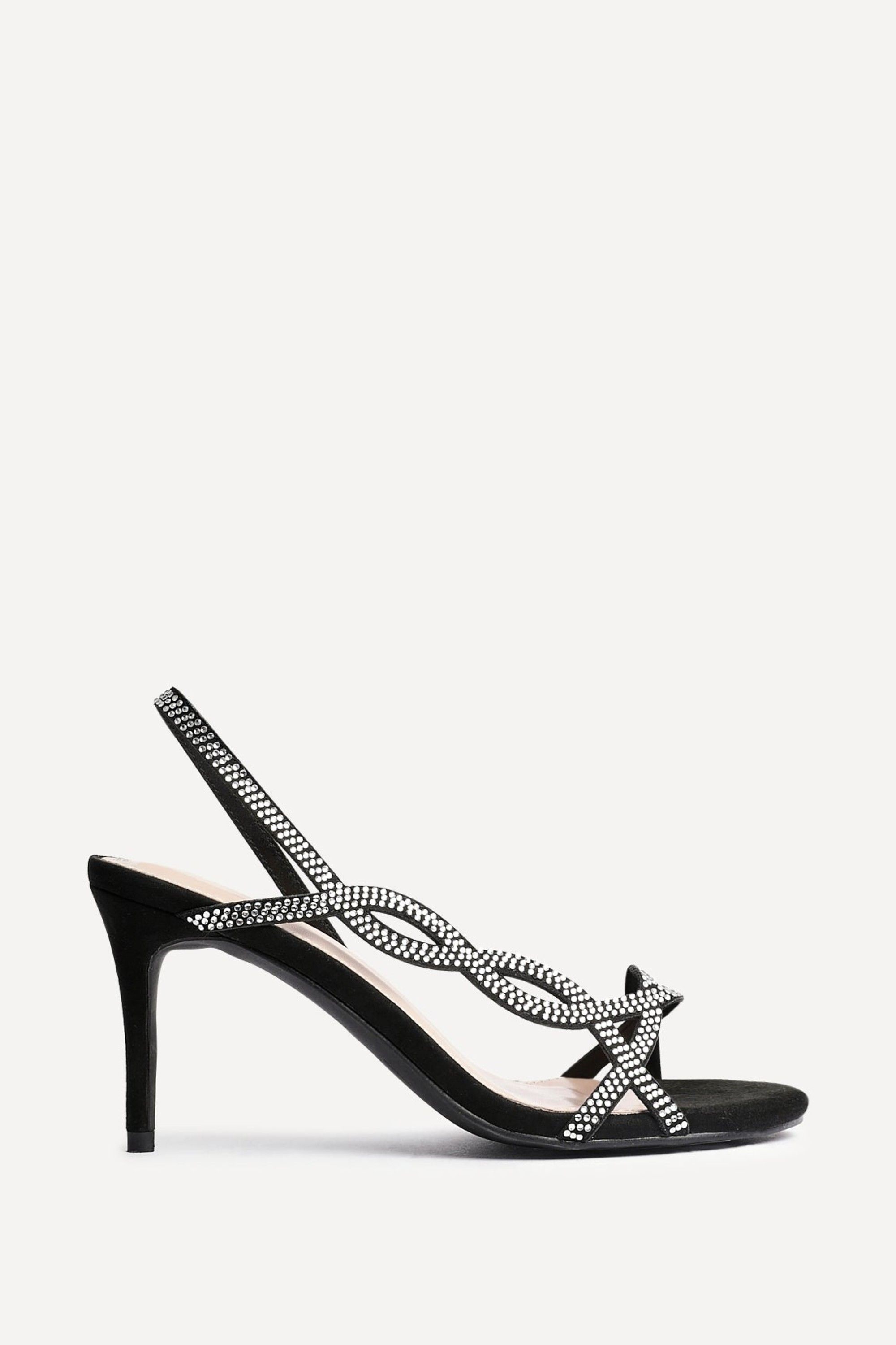 Linzi Kristina Black Faux Suede Diamante Slingback Heels image 1