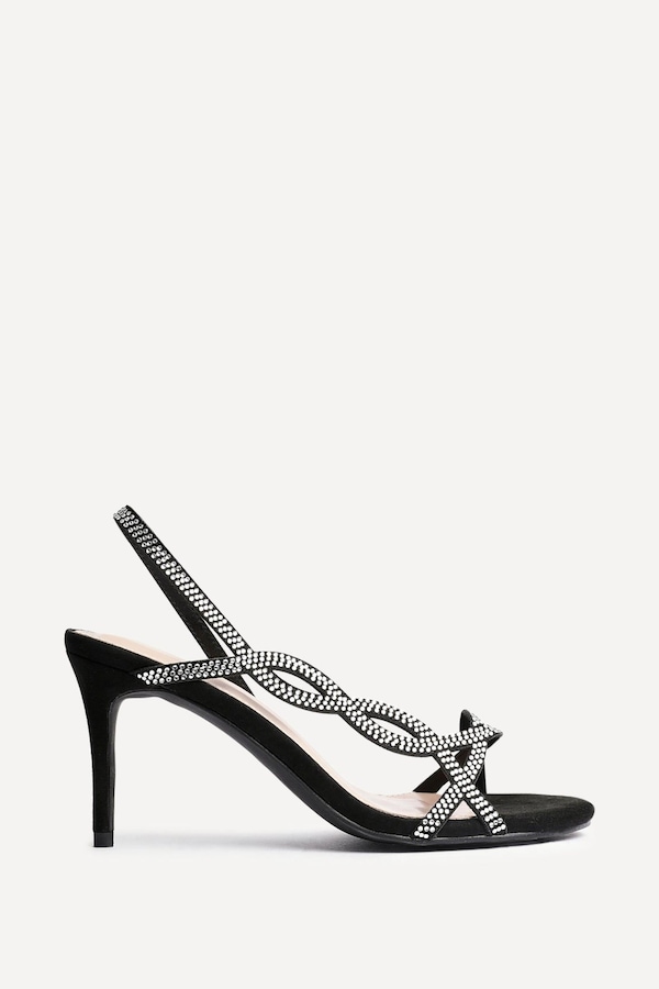 Linzi Kristina Black Faux Suede Diamante Slingback Heels