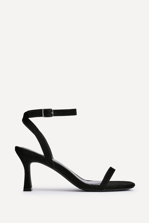 Linzi Elevate Black Faux Suede Barely There Stiletto Heeled Sandals
