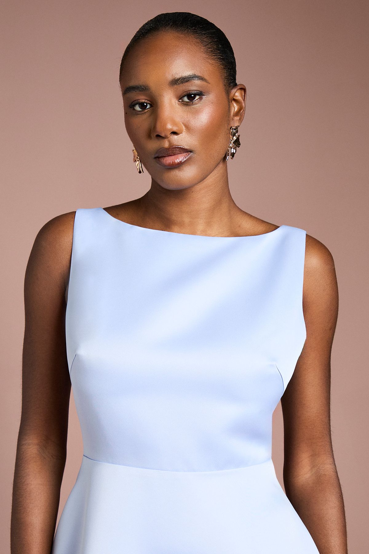 Coast Lace Hem Structured Satin Maxi Dress Pale Blue image 5