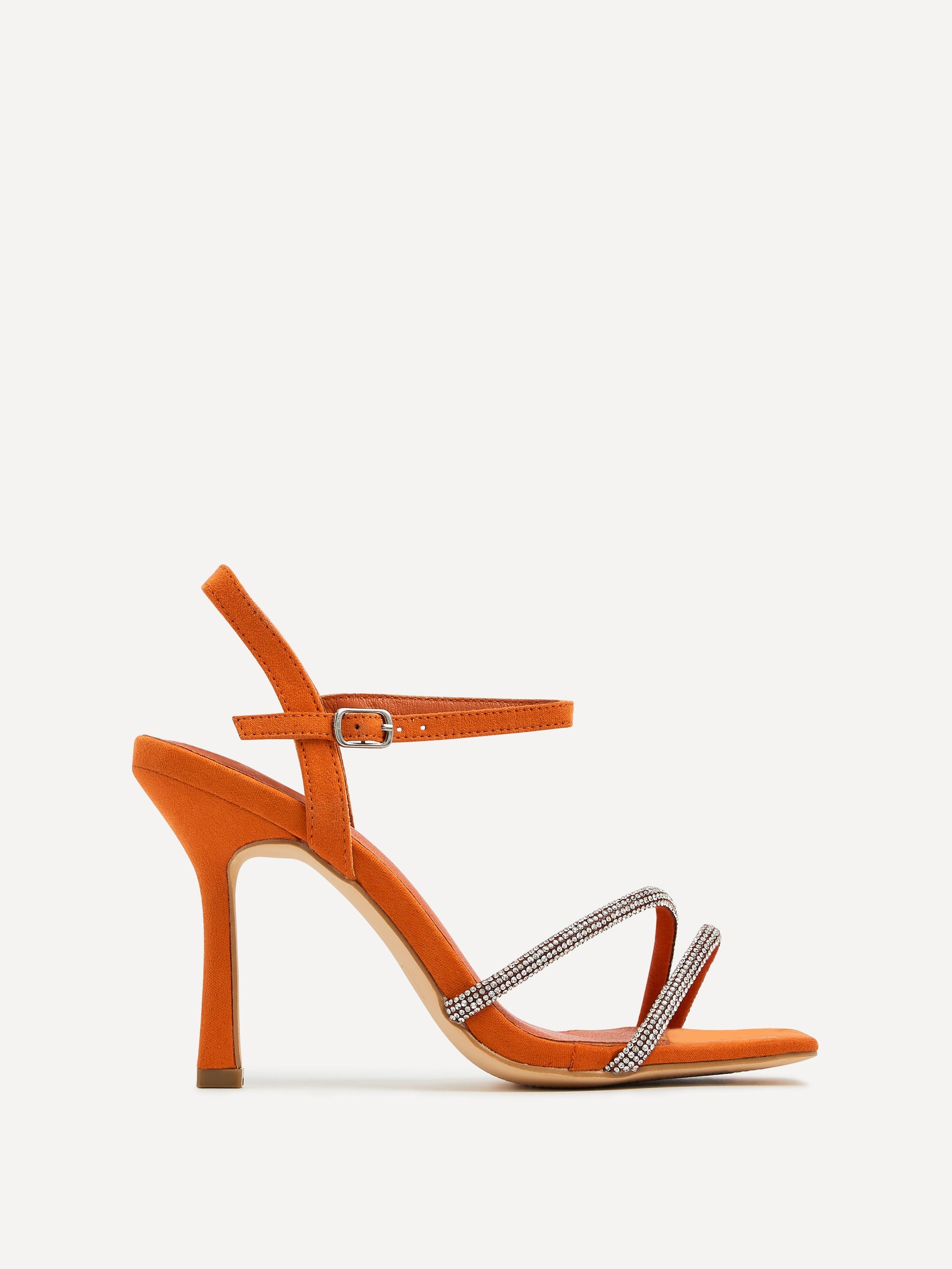 Linzi Mesmerize Orange Faux Suede Square Toe Diamonte Embellished Heel image 1