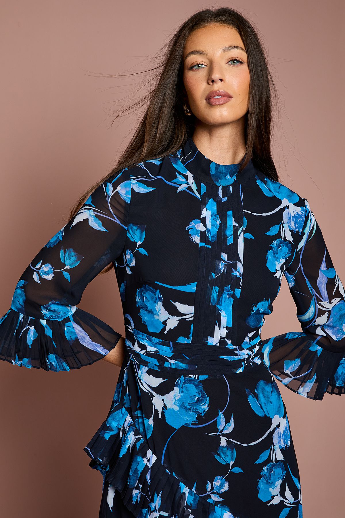 Coast Pleated Frill Chiffon Maxi Dress Navy image 4