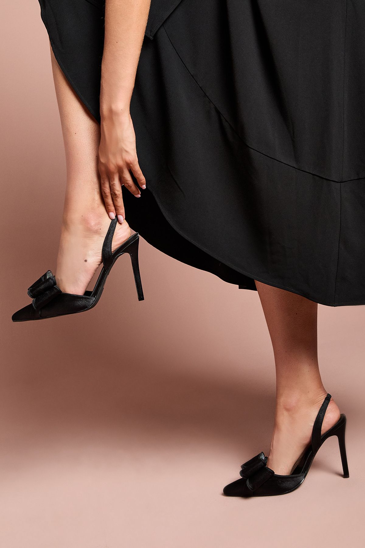 Coast Tamara Satin Bow Sling Back Stiletto Court Shoes Black image 3