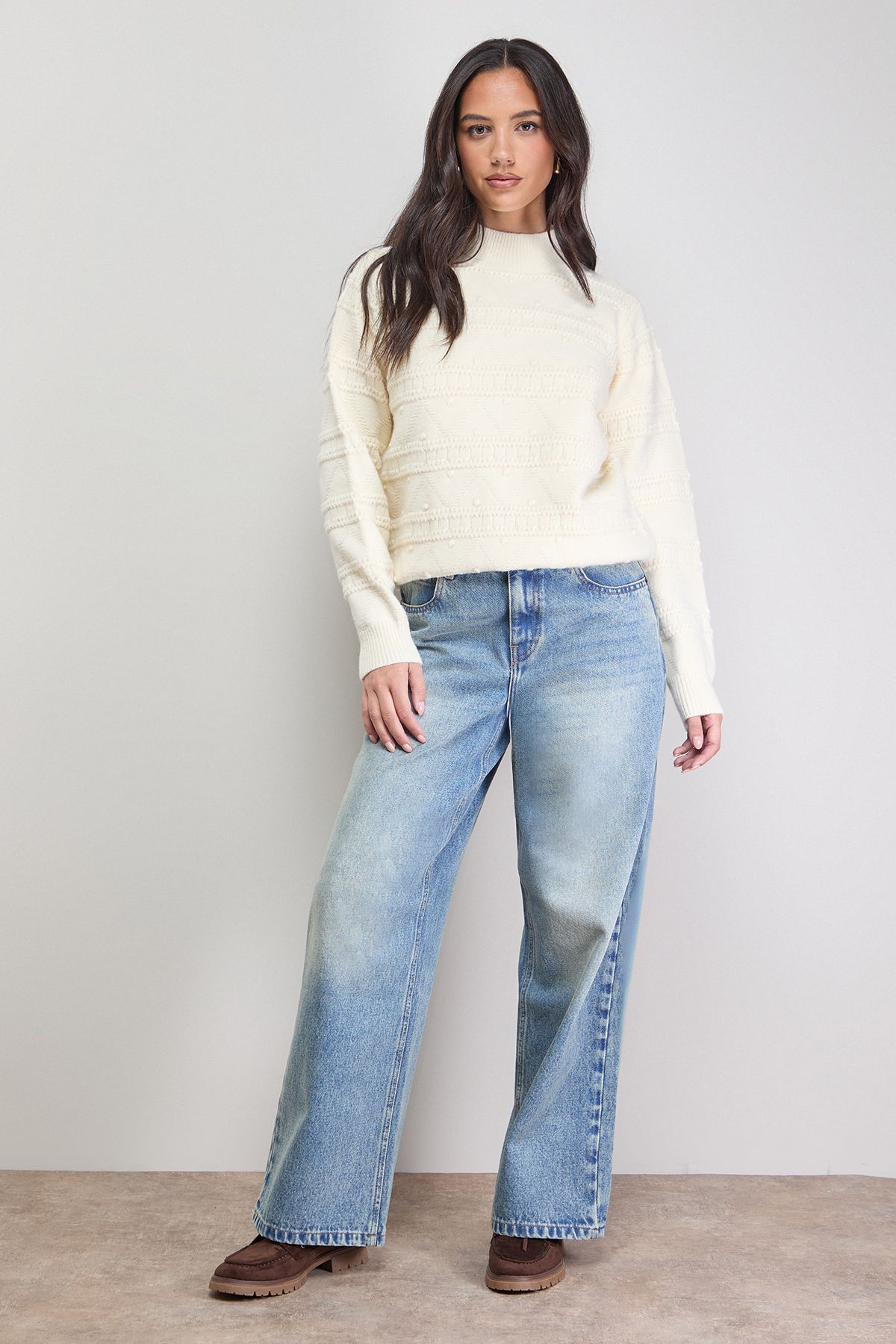 Oasis Bobble Stitch Detail Jumper Cream image 2