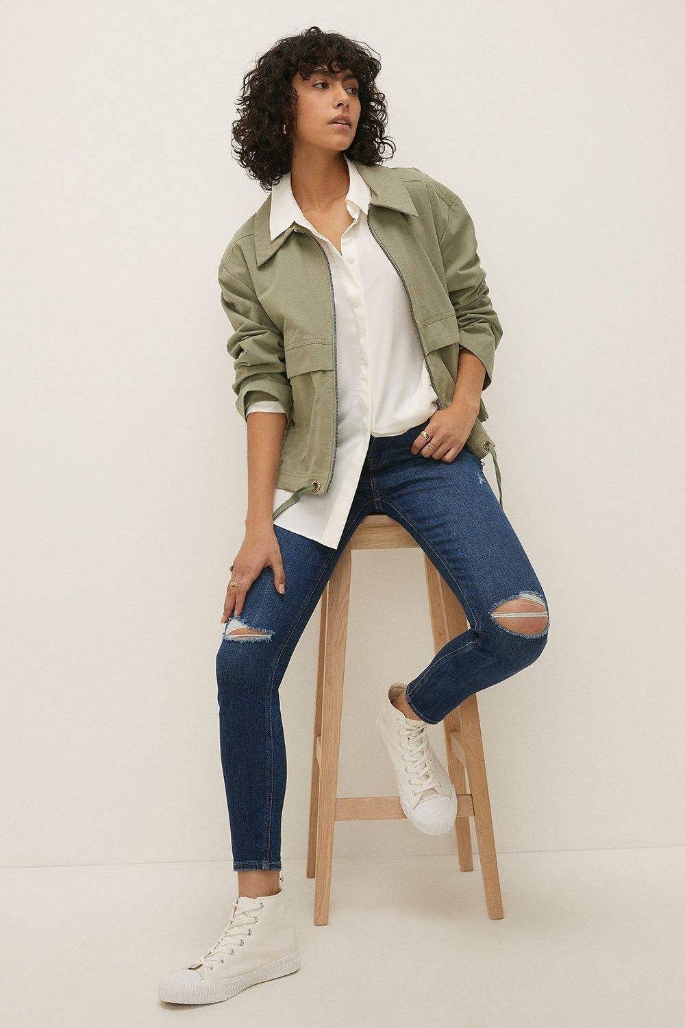 Oasis Petite Ripped High Waisted Skinny Jean Dark Blue