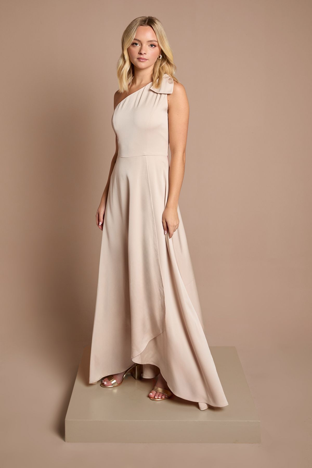 Coast Teen Coast One Shoulder Bow Bridesmaid Dress Champagne image 1