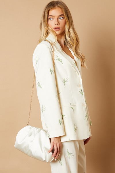 Oasis Liora Satin Ruched Large Clutch Bag Ivory