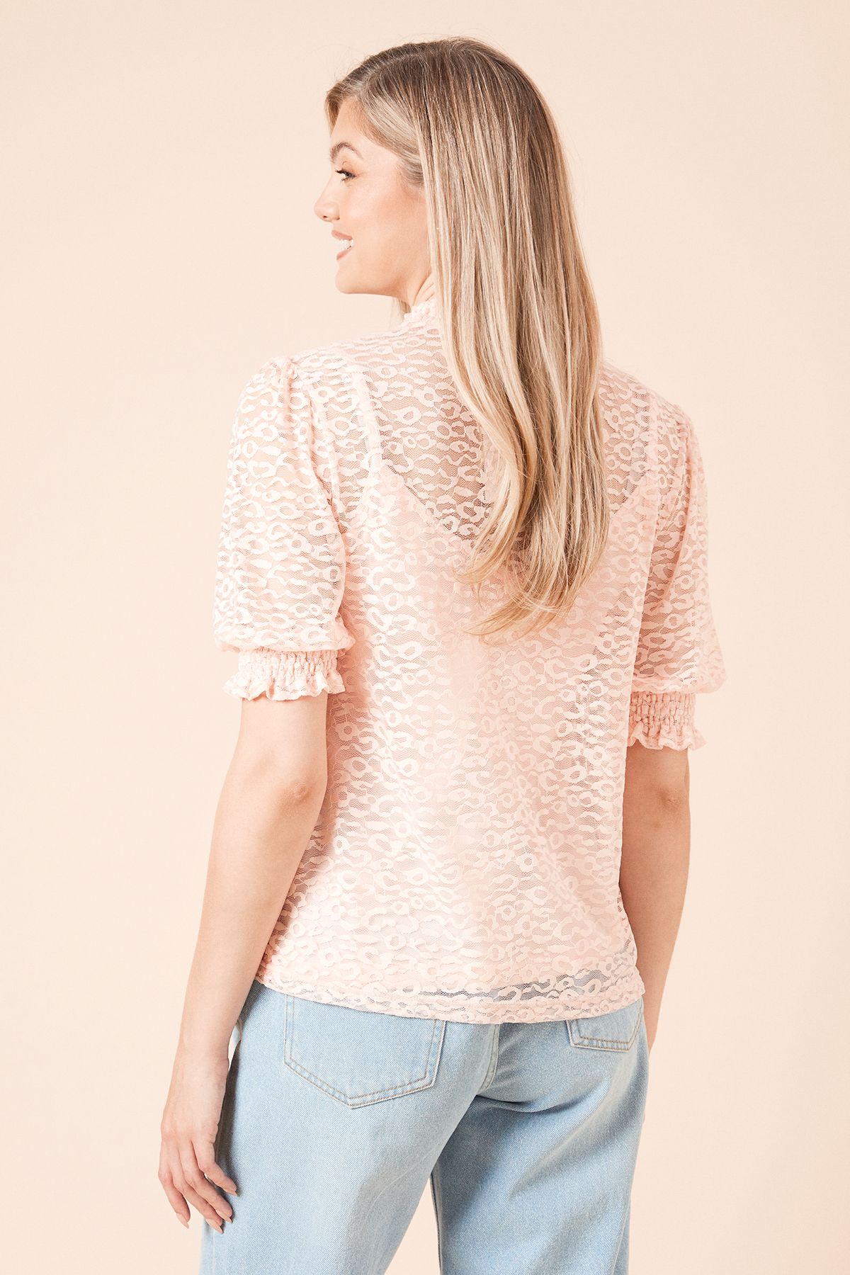 Dorothy Perkins Half Sleeve Leopard Lace Blouse Blush image 5