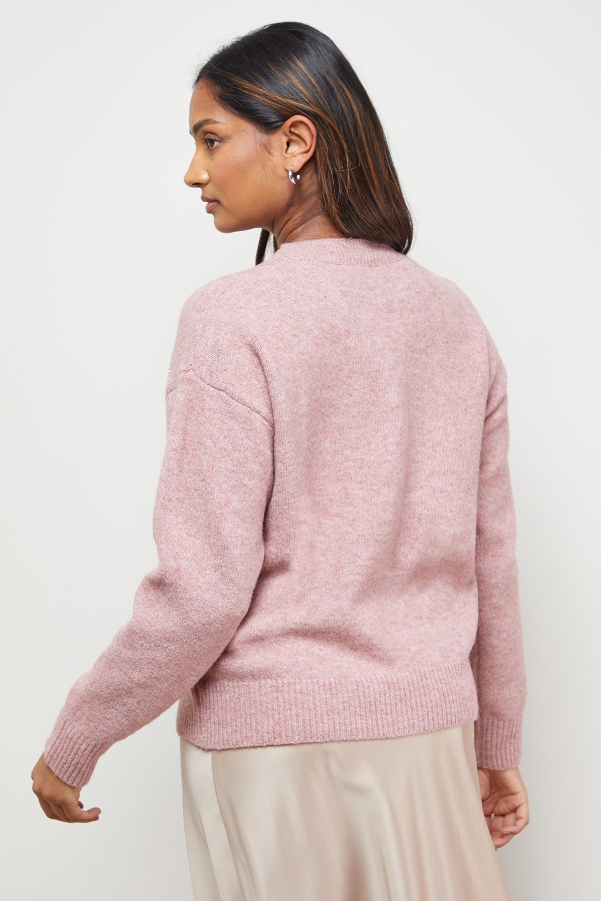 Oasis Embellished Fairisle Crew Neck Jumper Blushed Pink image 3