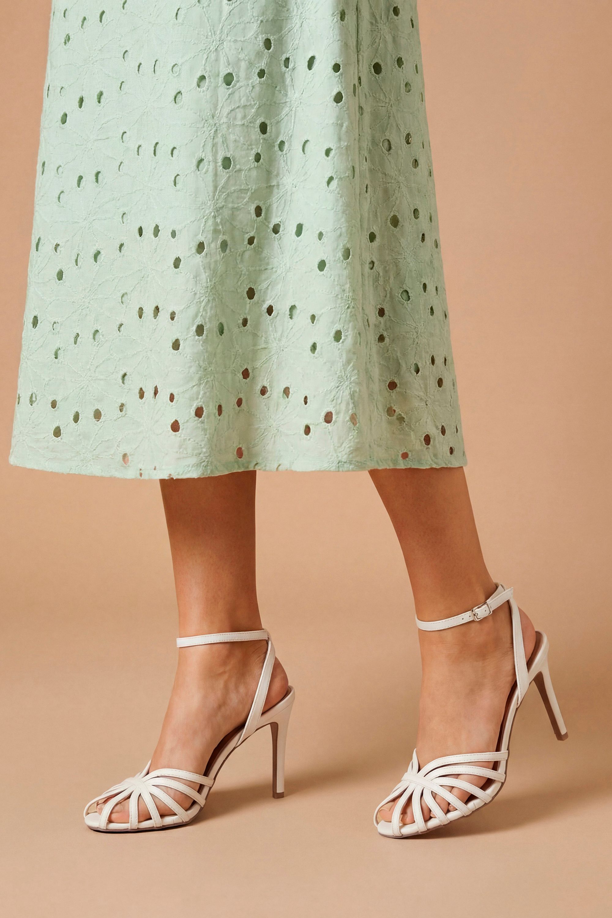 Dorothy Perkins Davey Faux Leather Caged Front High Heel Stiletto Court Shoes White