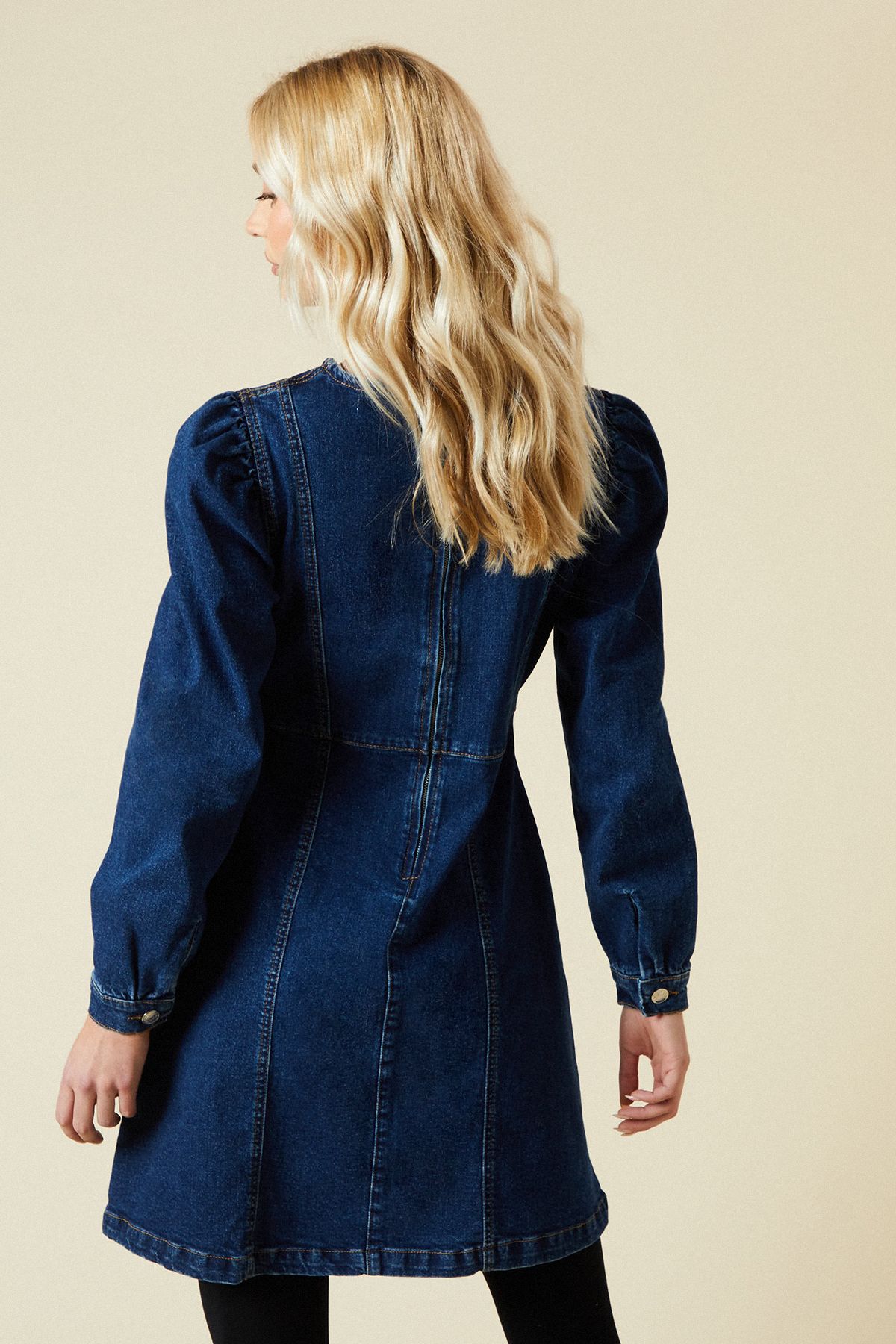 Dorothy Perkins Seam Front Mini Denim Dress Dark Wash image 3