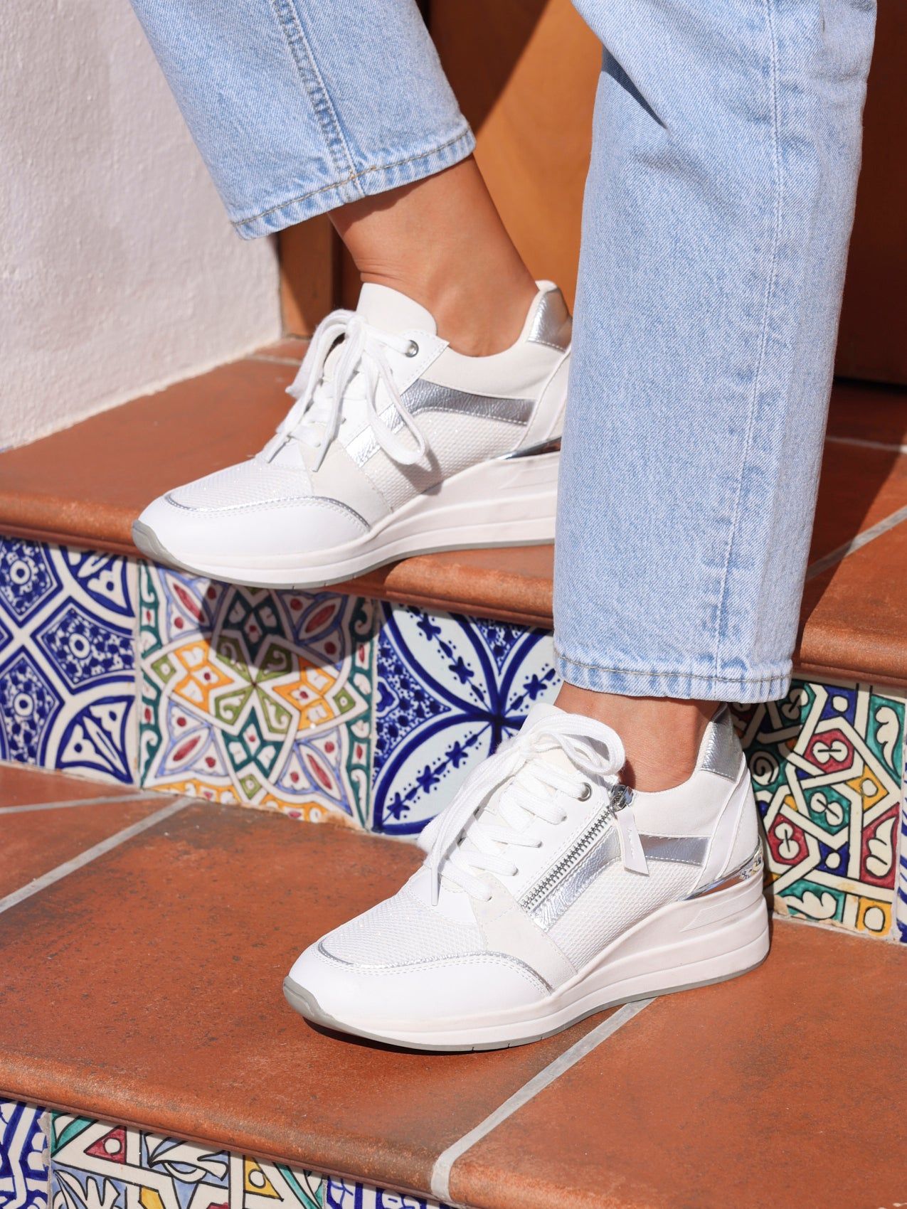 Linzi Everett White & Silver Wedged Trainer image 2