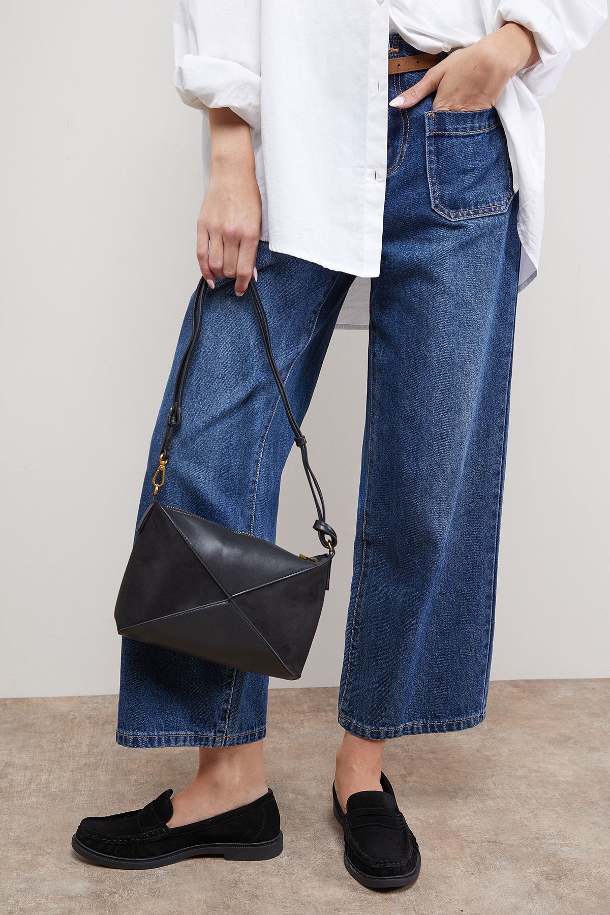 Oasis Taryn Faux Leather Mix Material Shoulder Bag Black image 1