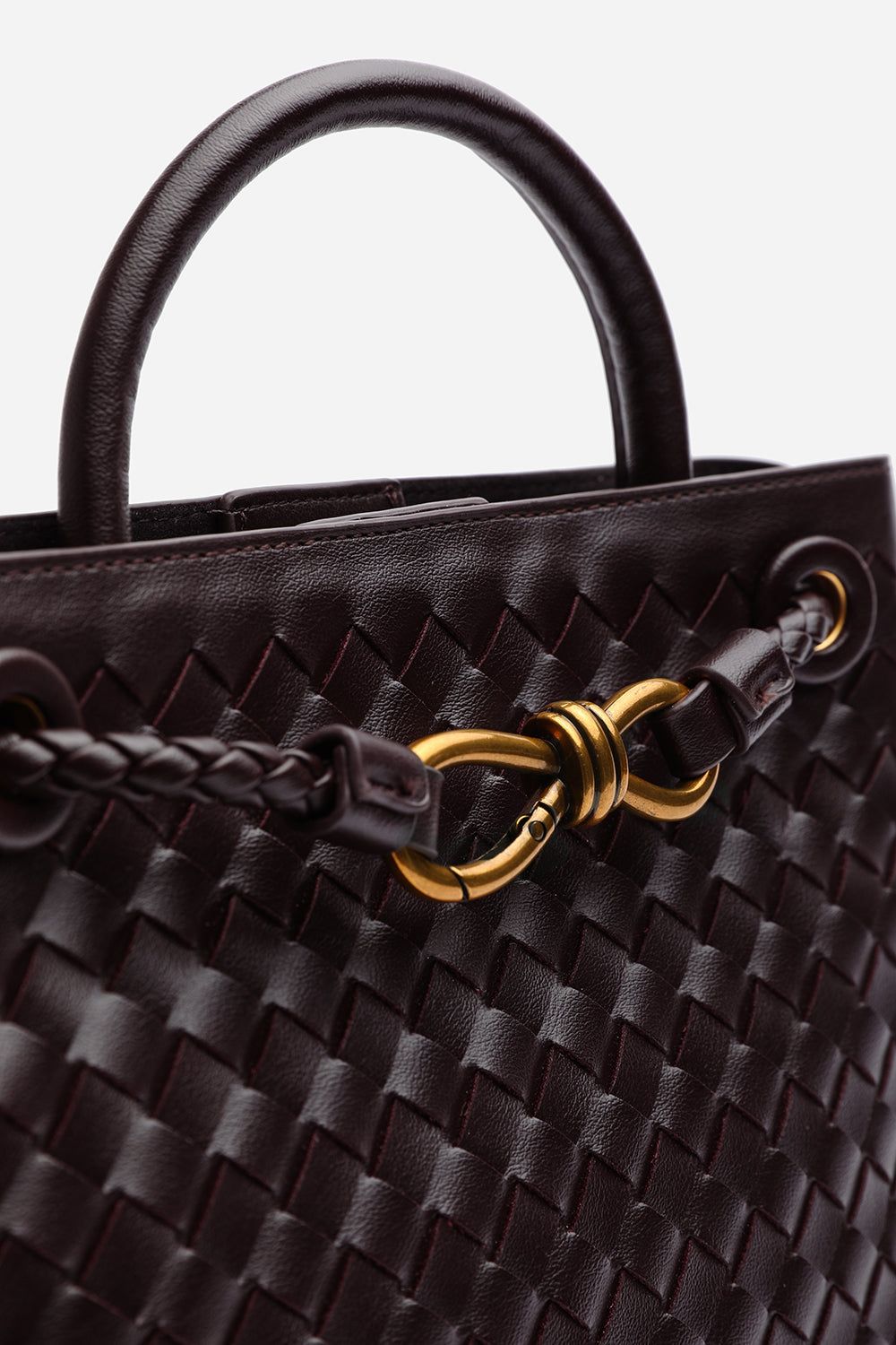 Where's That From 'Luna' Woven Leather Tote Bag With Gold Detail image 8