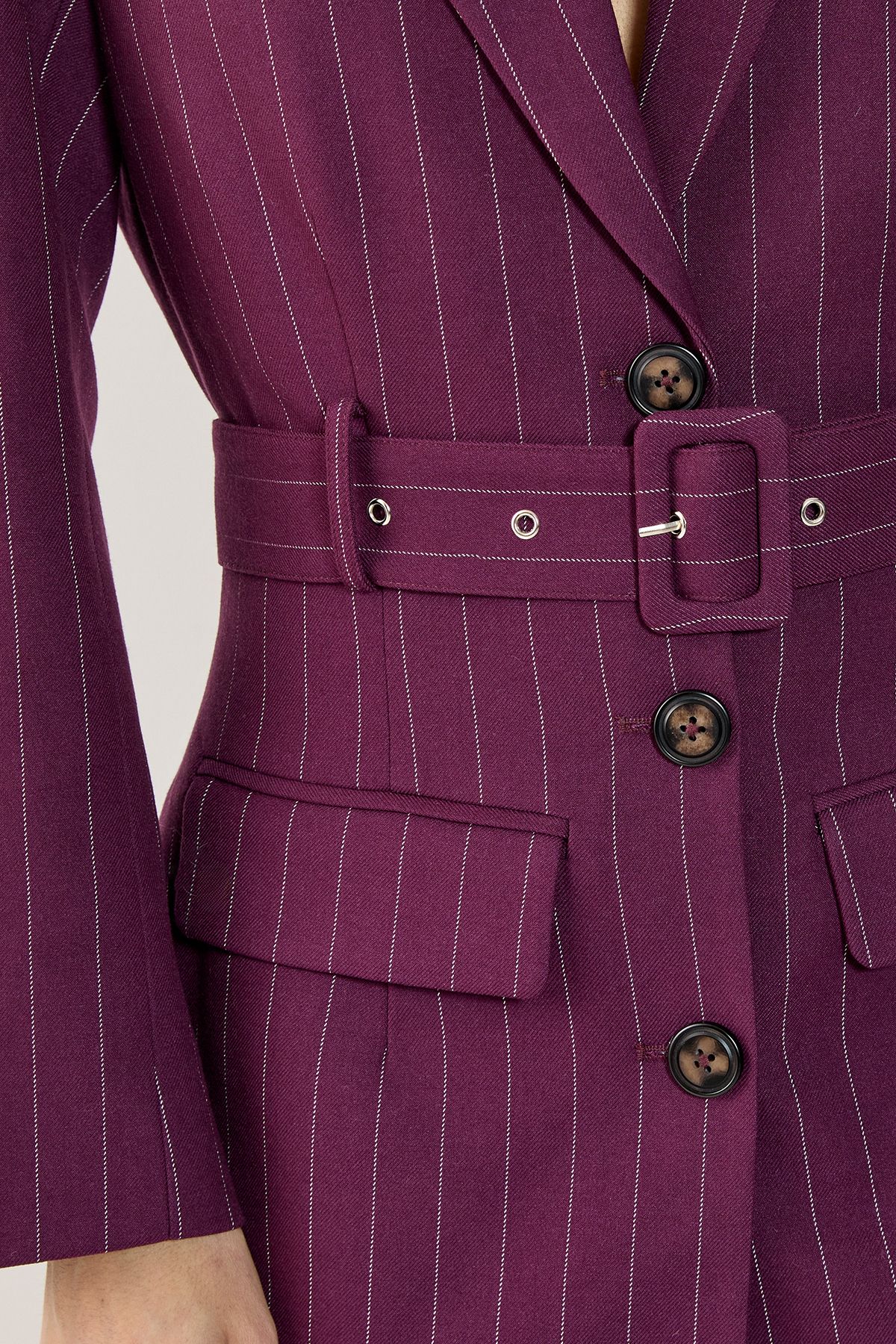 NastyGal Pinstripe Belted Blazer Dress Wine image 5
