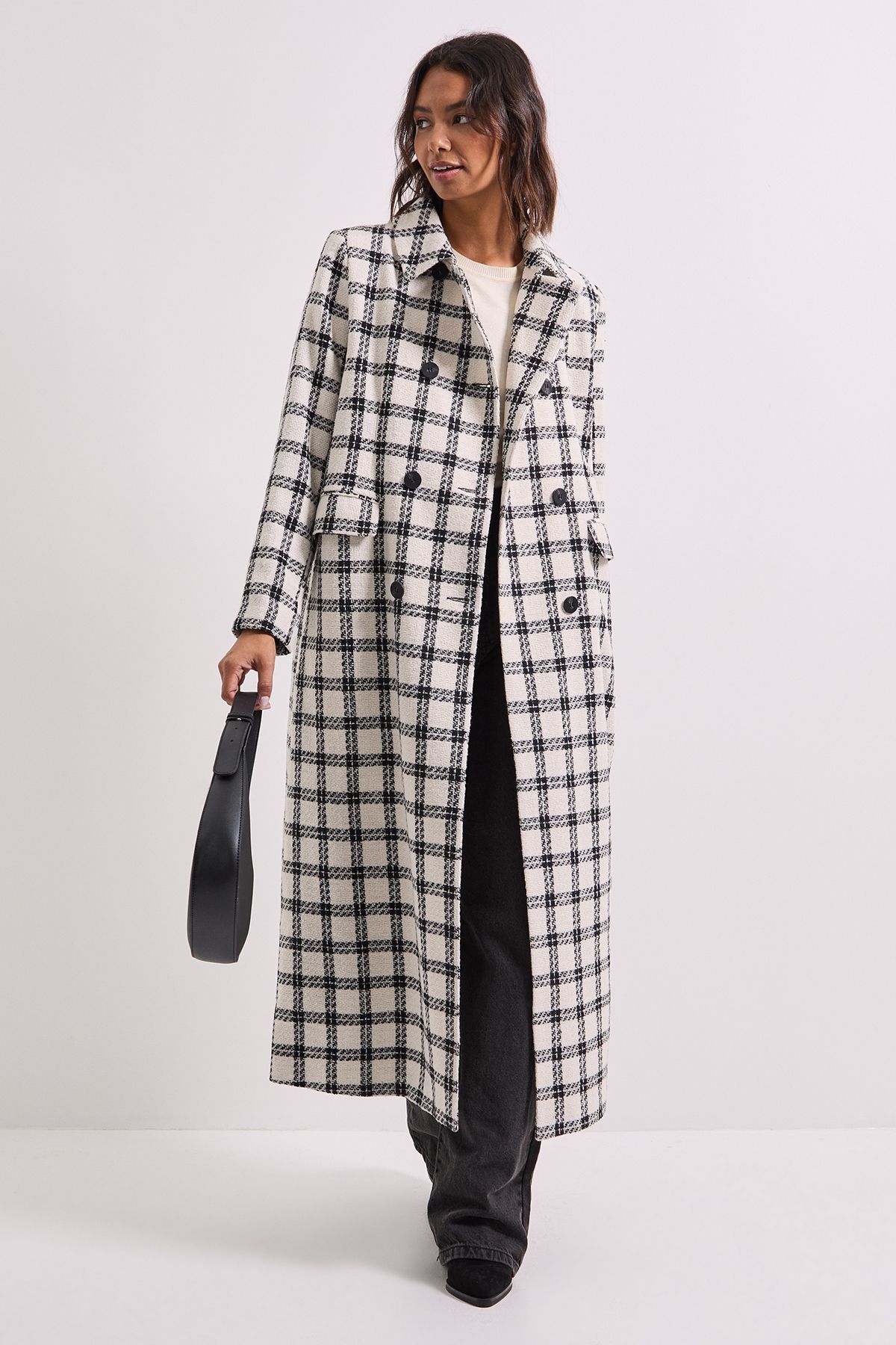 Dorothy Perkins Check Longline Coat Mono image 1