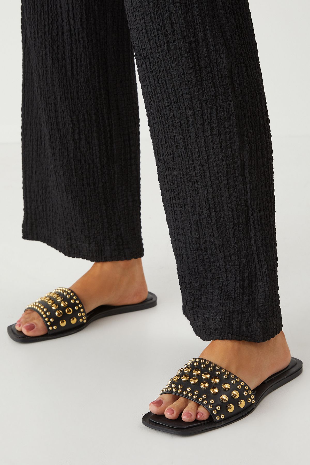 MissPap Studded Square Toe Sliders Black image 2