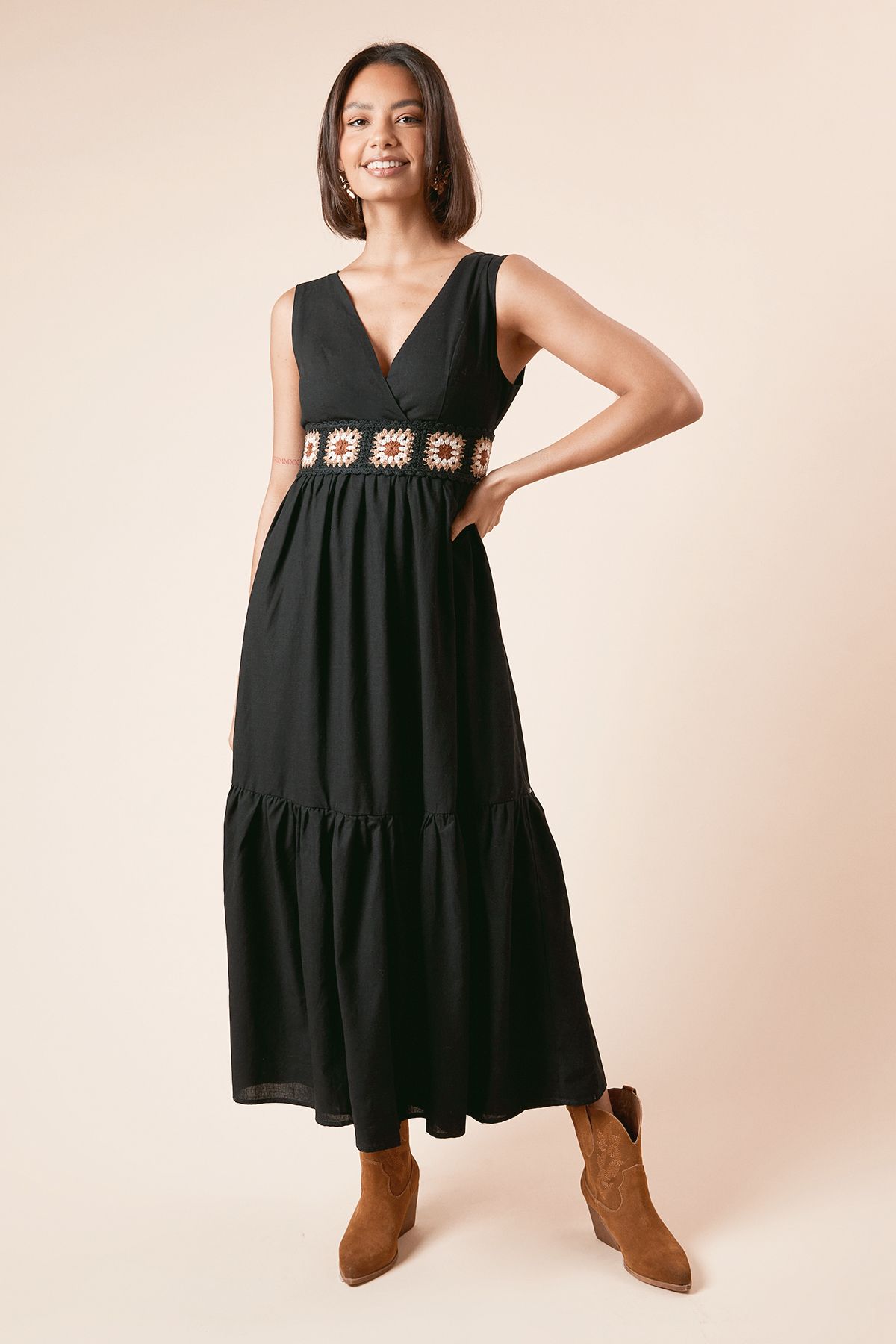 Dorothy Perkins Trim Wrap Front Tie Back Maxi Dress Black image 1