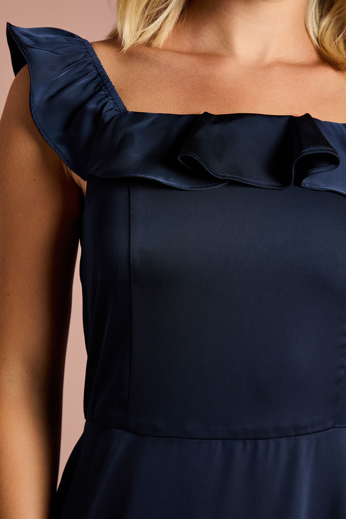 Coast Teen Coast Ruffle Strap Satin Bridesmaid Dress Navy image 5