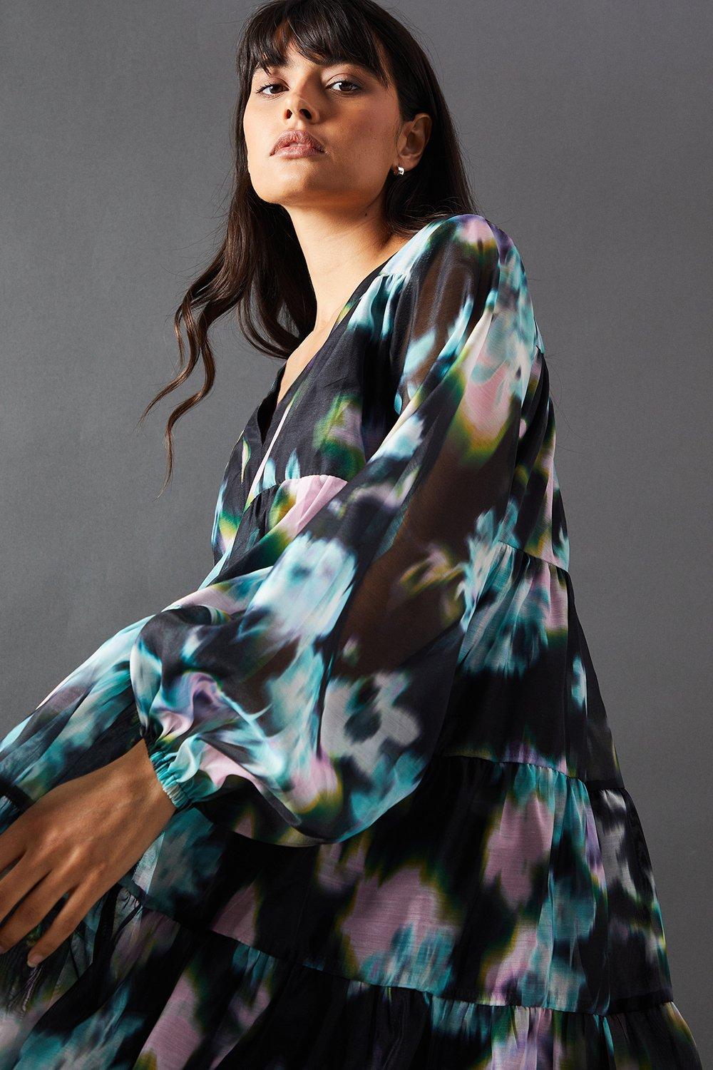 Warehouse Floral Print Organza Smock Dress Multi image 4