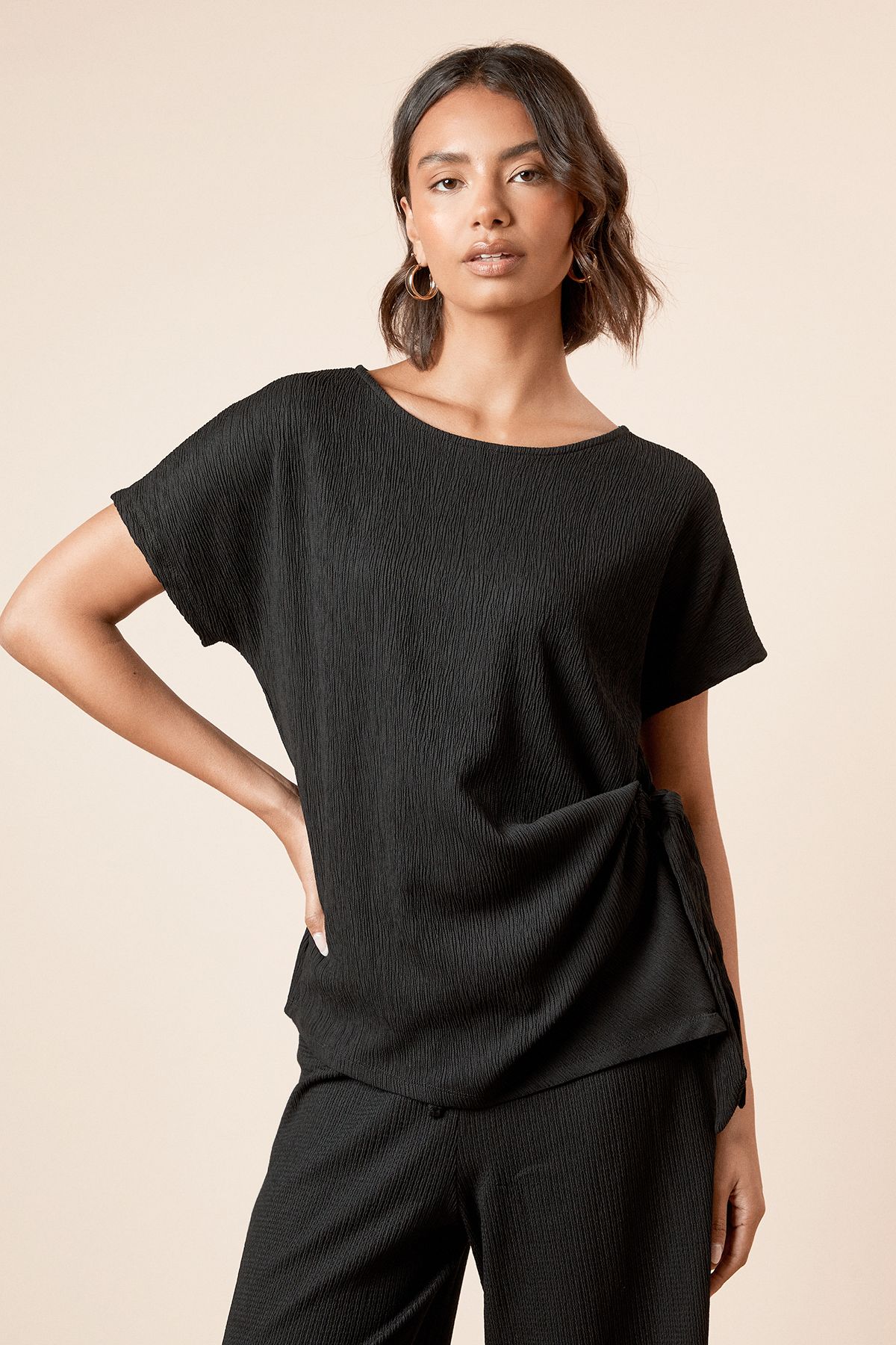 Dorothy Perkins Knot Tie Side Jersey T Shirt Black image 1