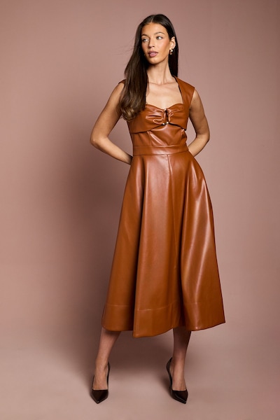 Coast Sweetheart PU Full Skirted Midi Dress Toffee