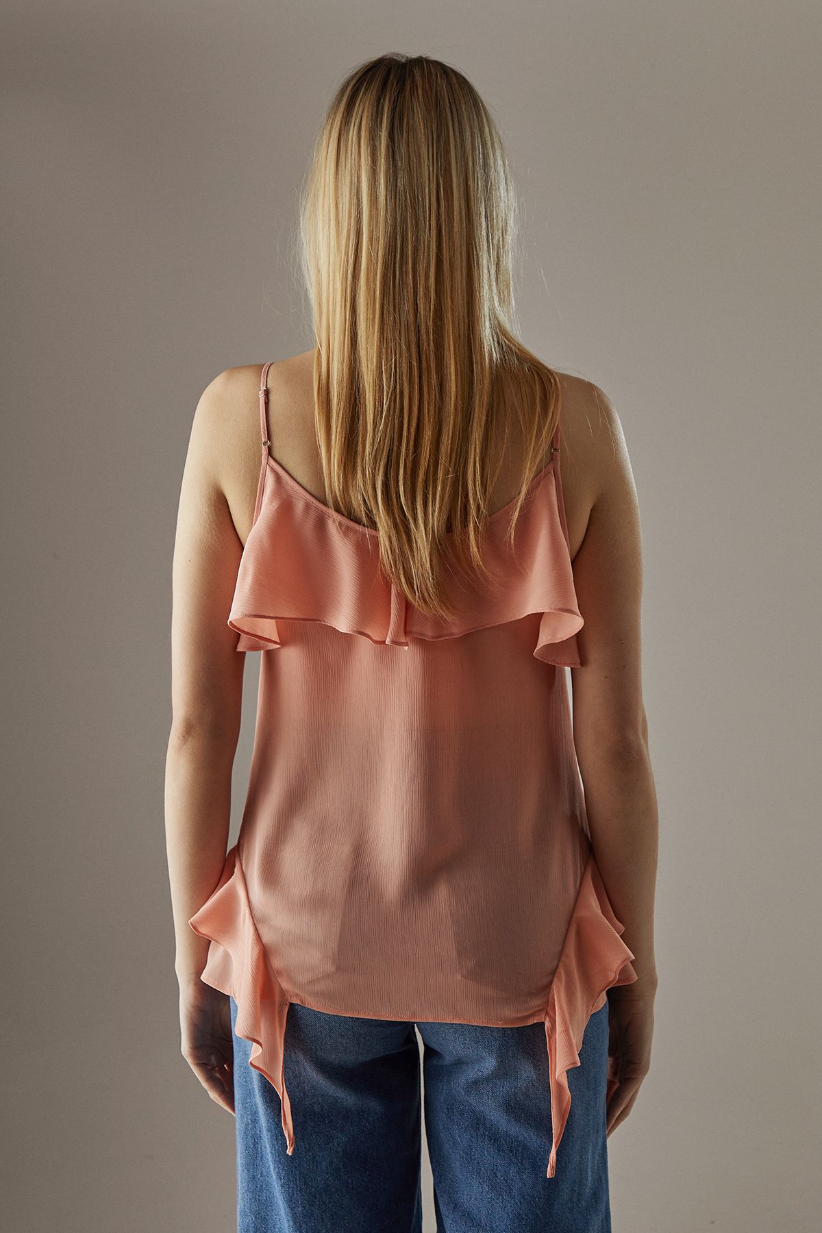 Warehouse Chiffon Ruffle Tendril Hem Cami Top Peach image 3