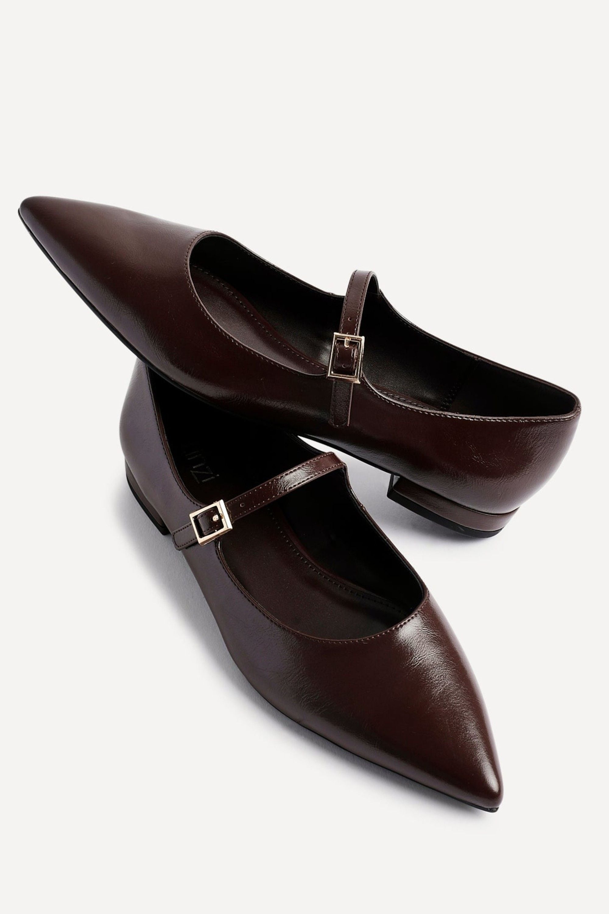 Linzi Seattle Brown Faux Leather Pointed Toe Mary Jane Flats image 5