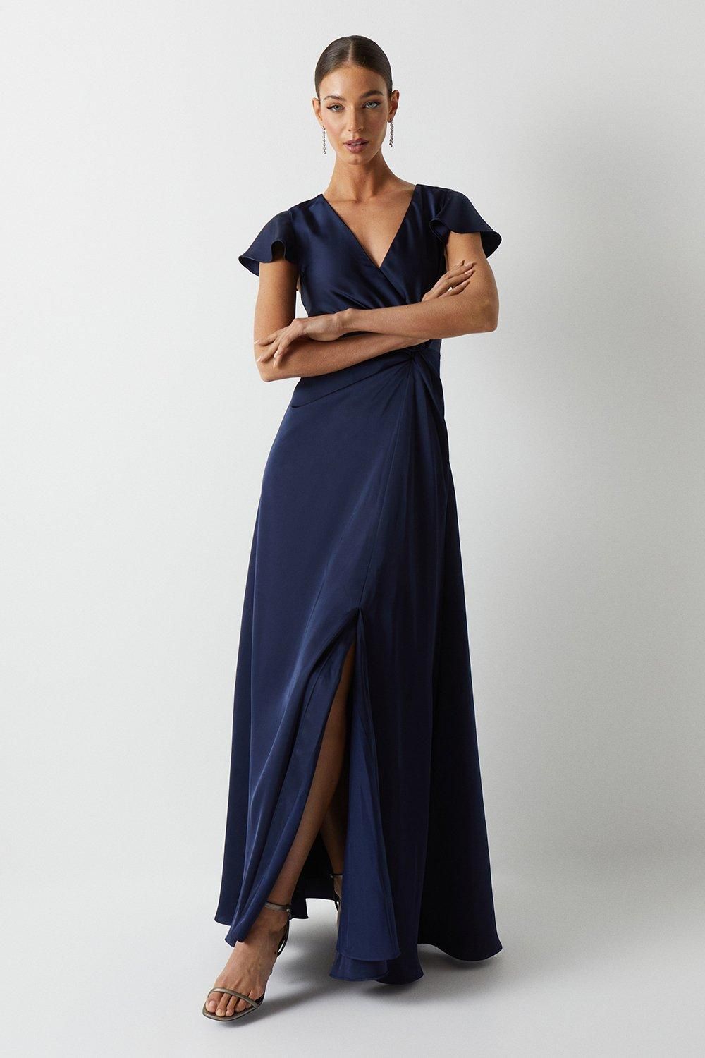 Coast Twist Front Angel Sleeve Bridesmaid Maxi Dress Navy image 2