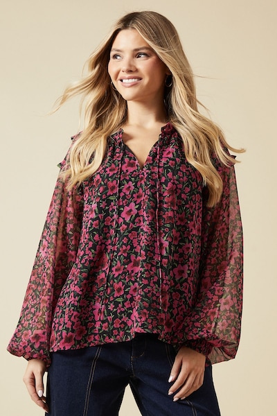 Dorothy Perkins Pink Spaced Floral Ruffle Sleeve Overhead Blouse Pink