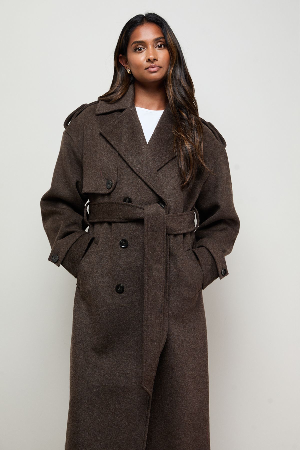 Oasis Relaxed Wool Trench Chocolate image 2