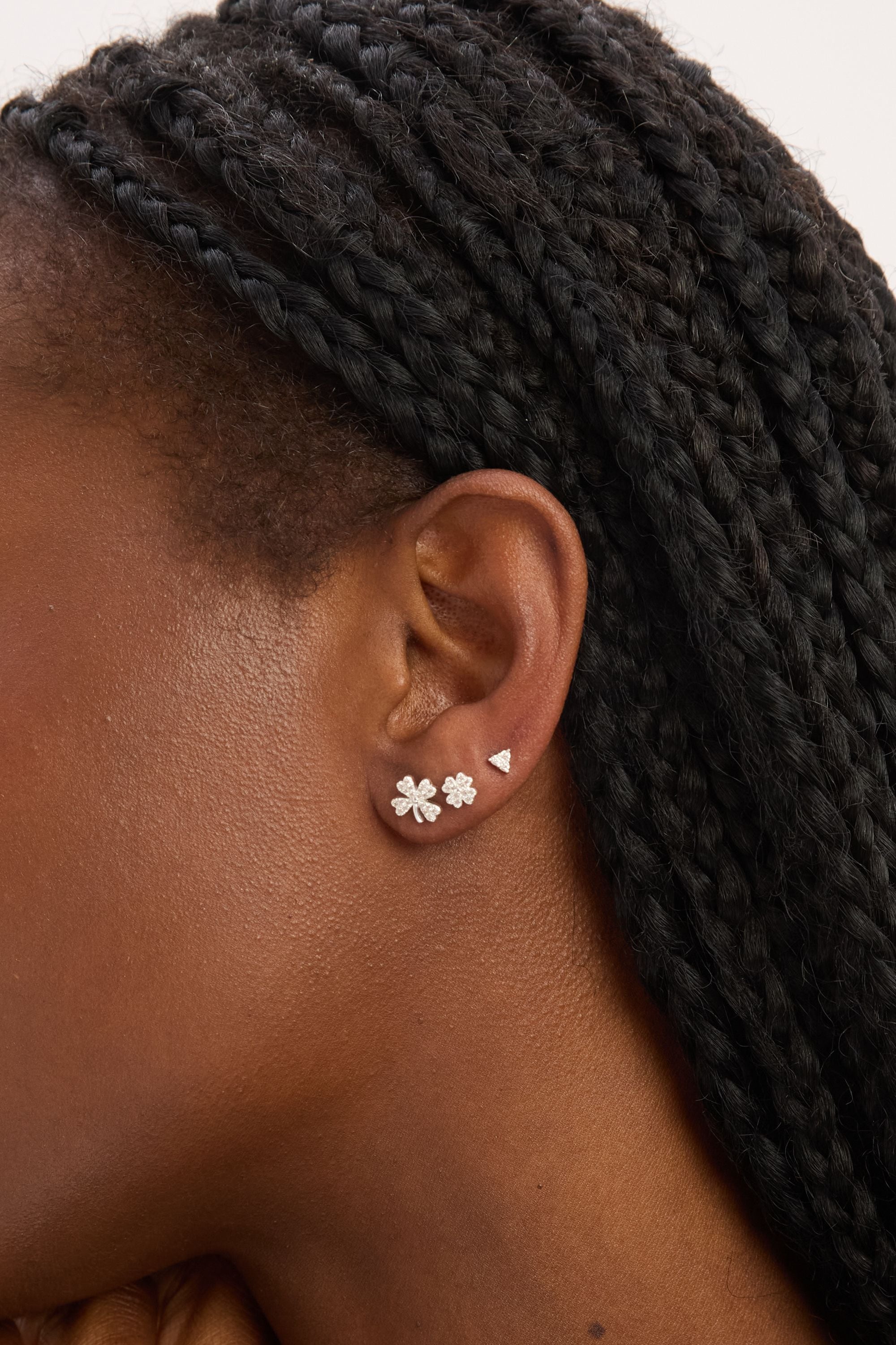 Simply Silver Sterling Silver 925 Polished and Cubic Zirconia Clover Earrings - Pack of 3 image 2