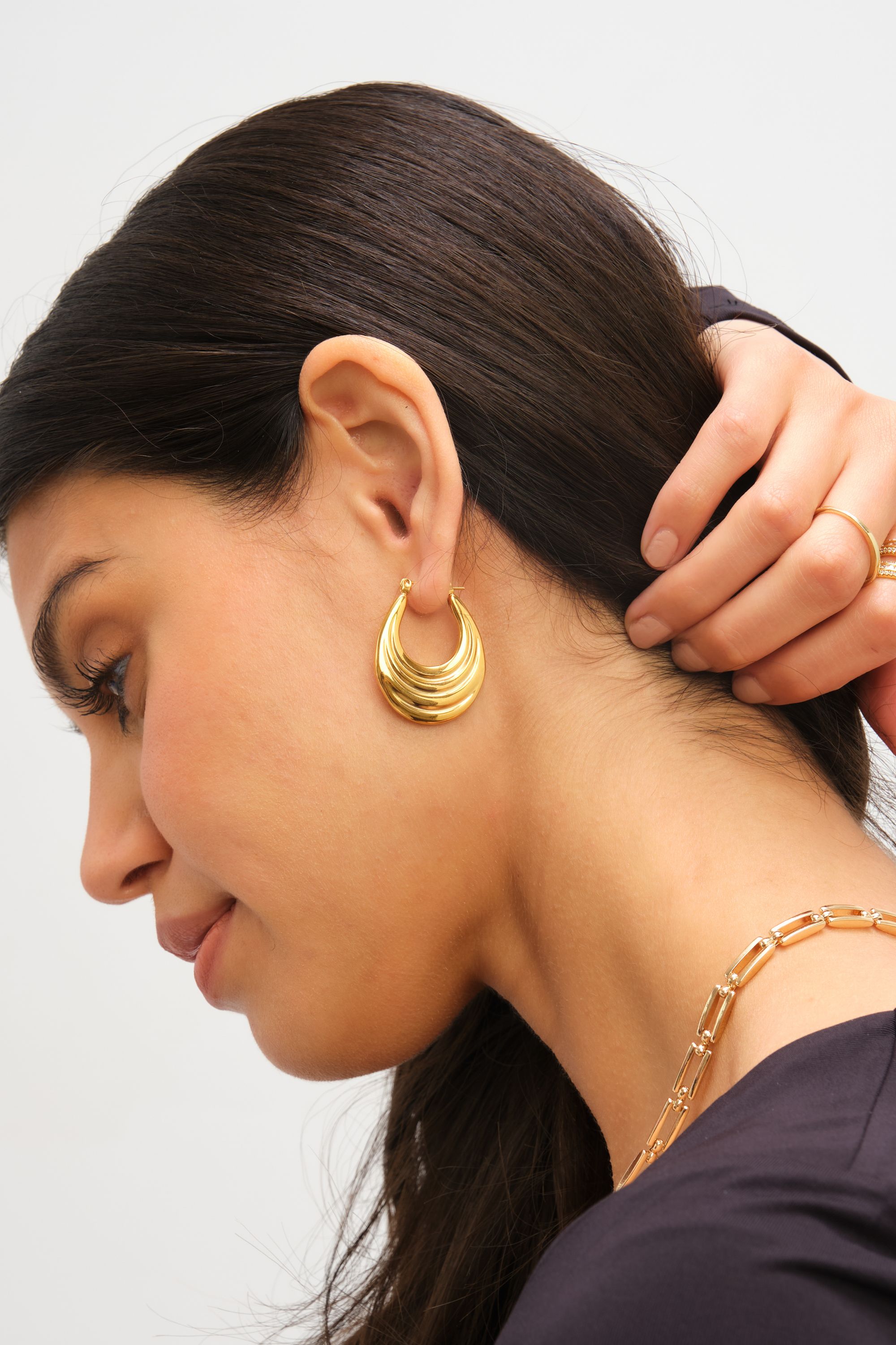 Jon Richard Gold Plated Ridge Hoop Earrings image 2