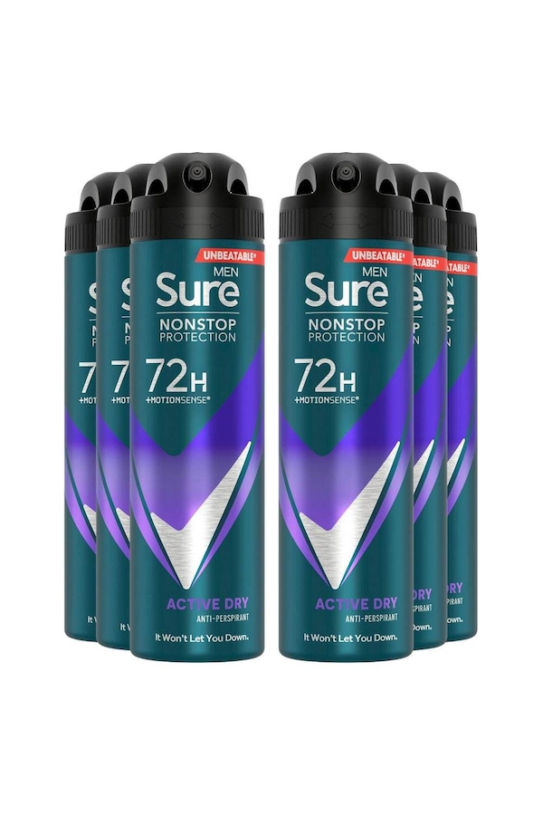 Sure Men 72H Protection 'Anti-Perspirant Deodorant' Active Dry, 6x150ml