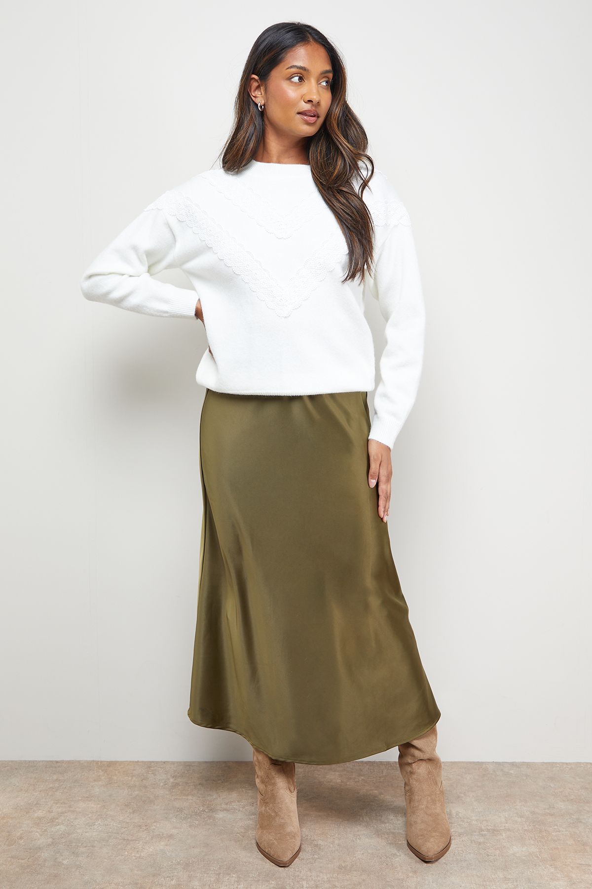 Oasis Lace Trim Crew Neck Jumper Ivory image 2