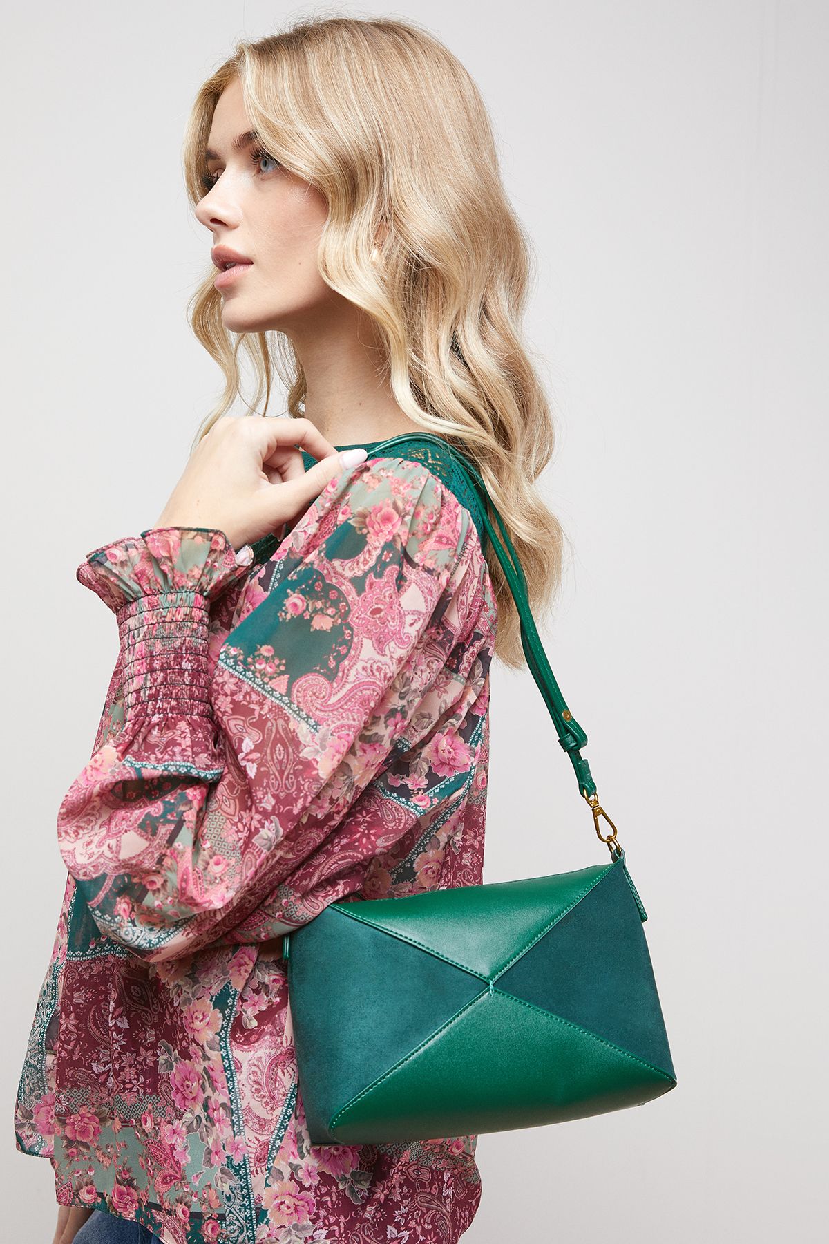 Oasis Taryn Faux Leather Mix Material Shoulder Bag Dark Green image 1