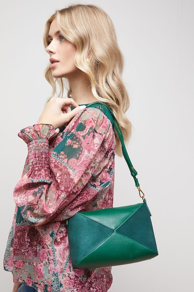 Oasis Taryn Faux Leather Mix Material Shoulder Bag Dark Green