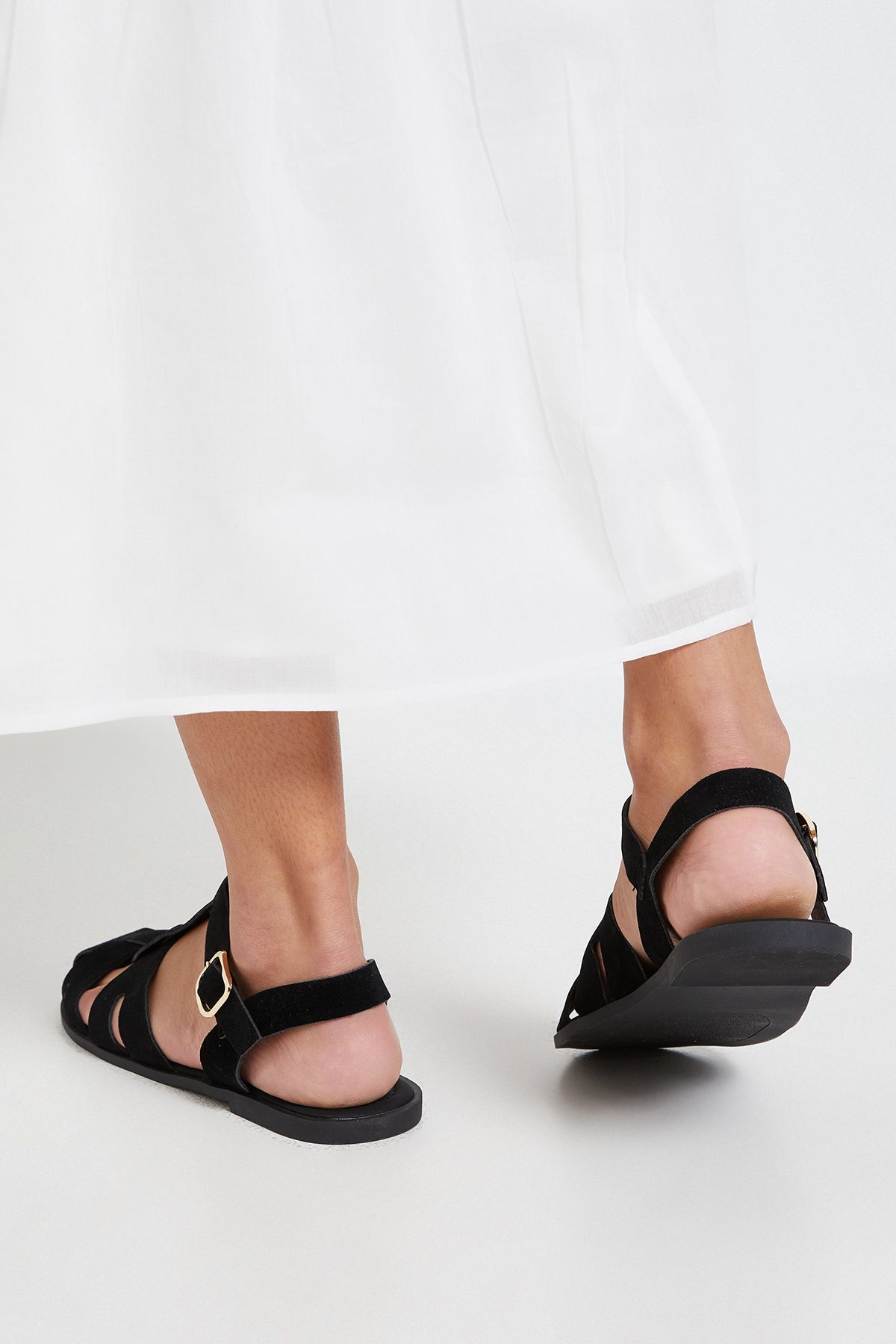 Dorothy Perkins Freddie Faux Suede Fisherman Flat Shoes Natural Black image 3