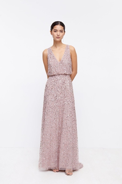 Coast Petite V Neck Blouson Sequin Maxi Dress Mink