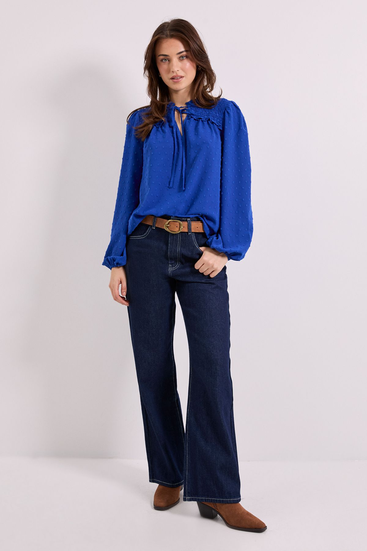 Dorothy Perkins Tie Neck Long Sleeve Blouse Cobalt image 2