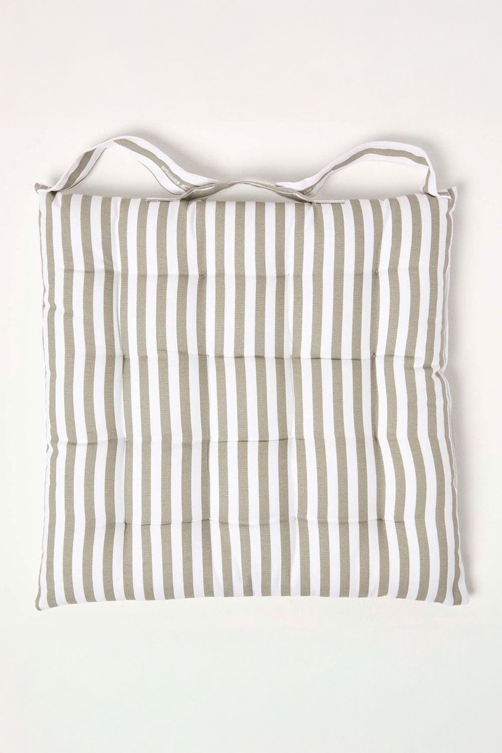 Homescapes Set of 4 Grey Stripe Seat Pad with Button Straps 100% Cotton 40 x 40 cm image 4