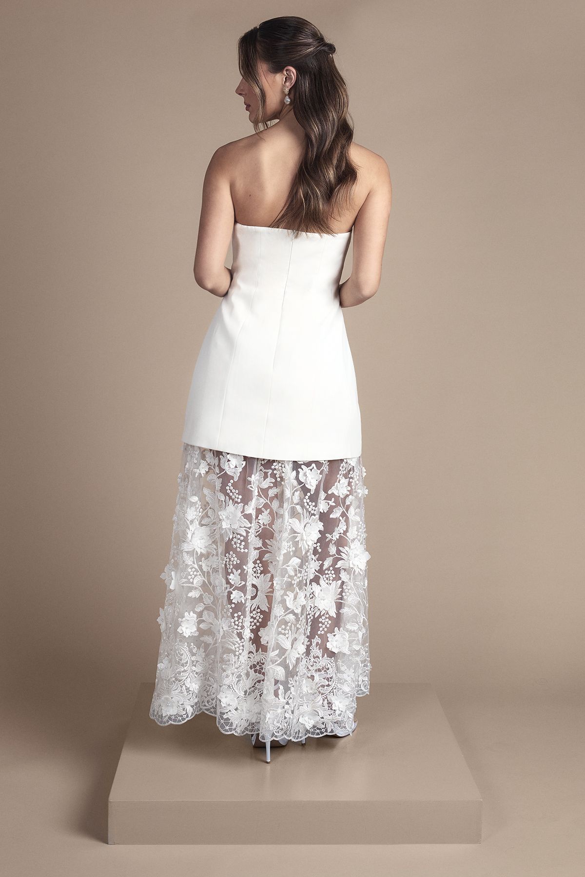Coast Structured Bandeau Maxi Wedding Dress with Lace Skirt Ivory image 3