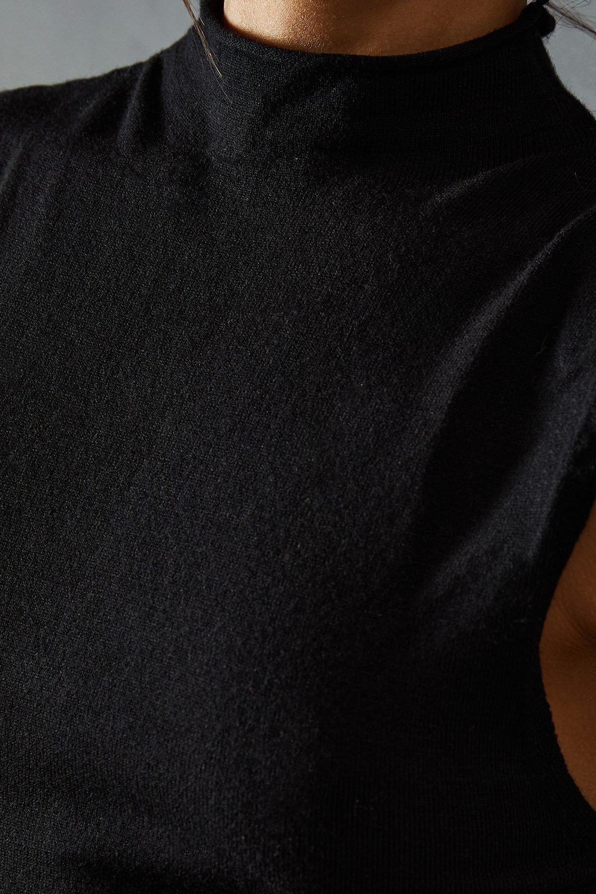 MissPap Soft Knit Grown On Neck Sleeveless Split Leg Maxi Dress Black image 5