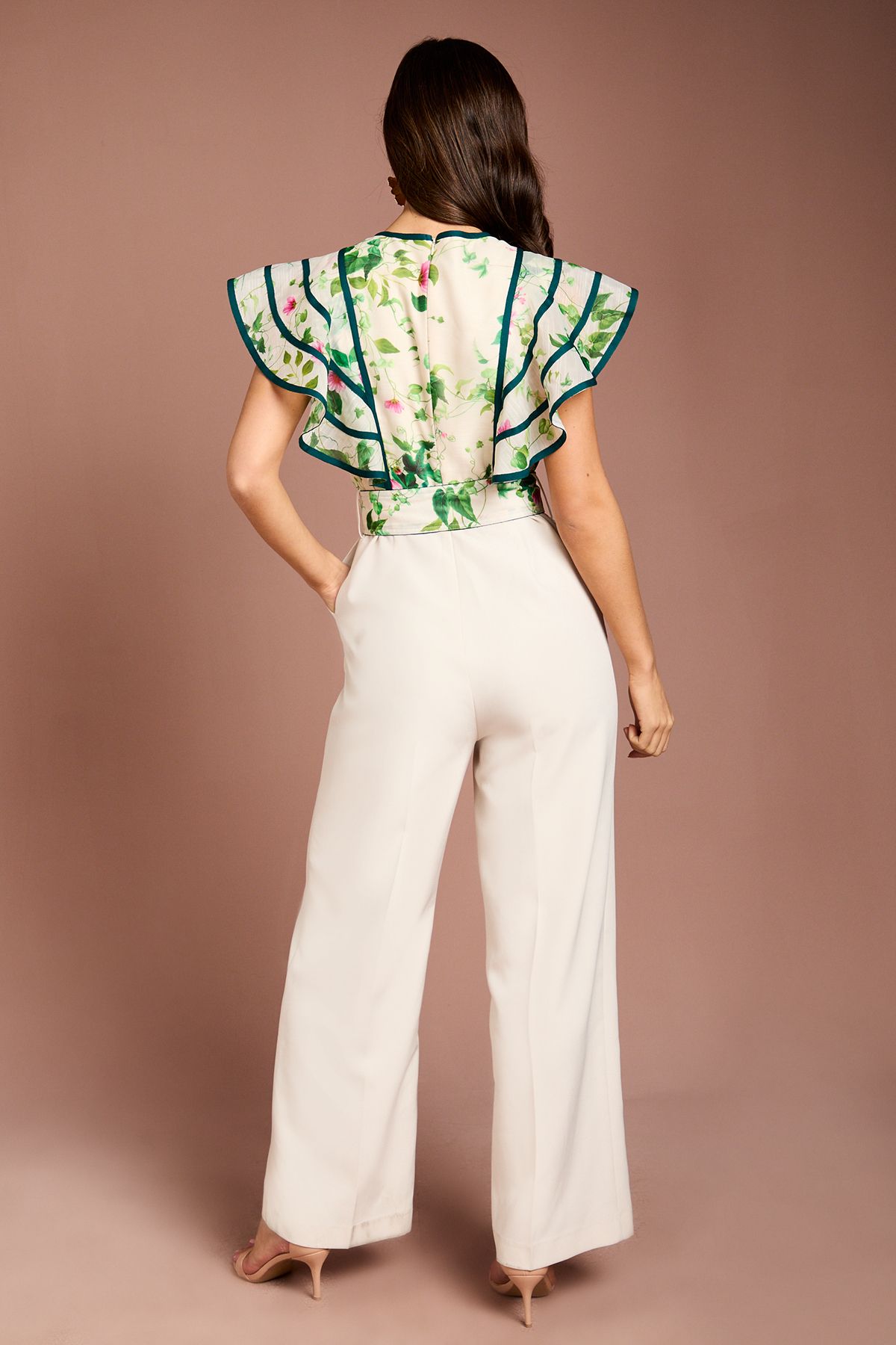 Coast Ruffle Shoulder Printed Floral Jumpsuit Ivory image 3