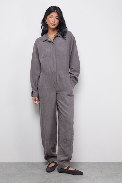 Warehouse Peach Satin Utility Boilersuit Jumpsuit Charcoal