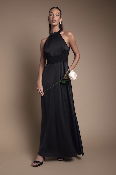 Coast Wrap Waist Detail Satin Halter Neck Bridesmaid Dress Black