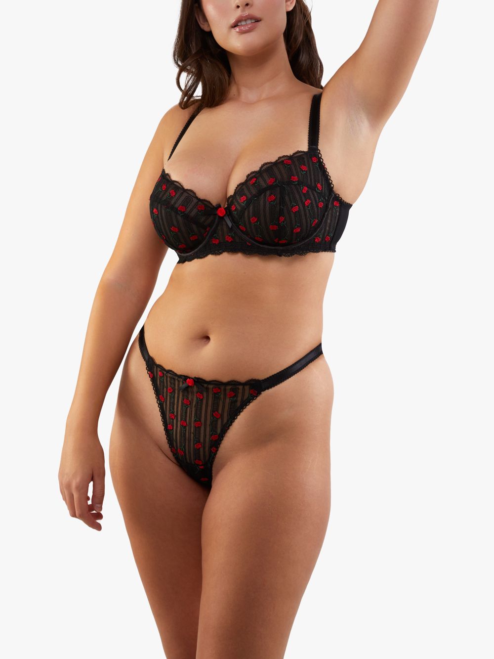 Playful Promises Elodie Black And Red Rosebud Embroidery Thong image 1