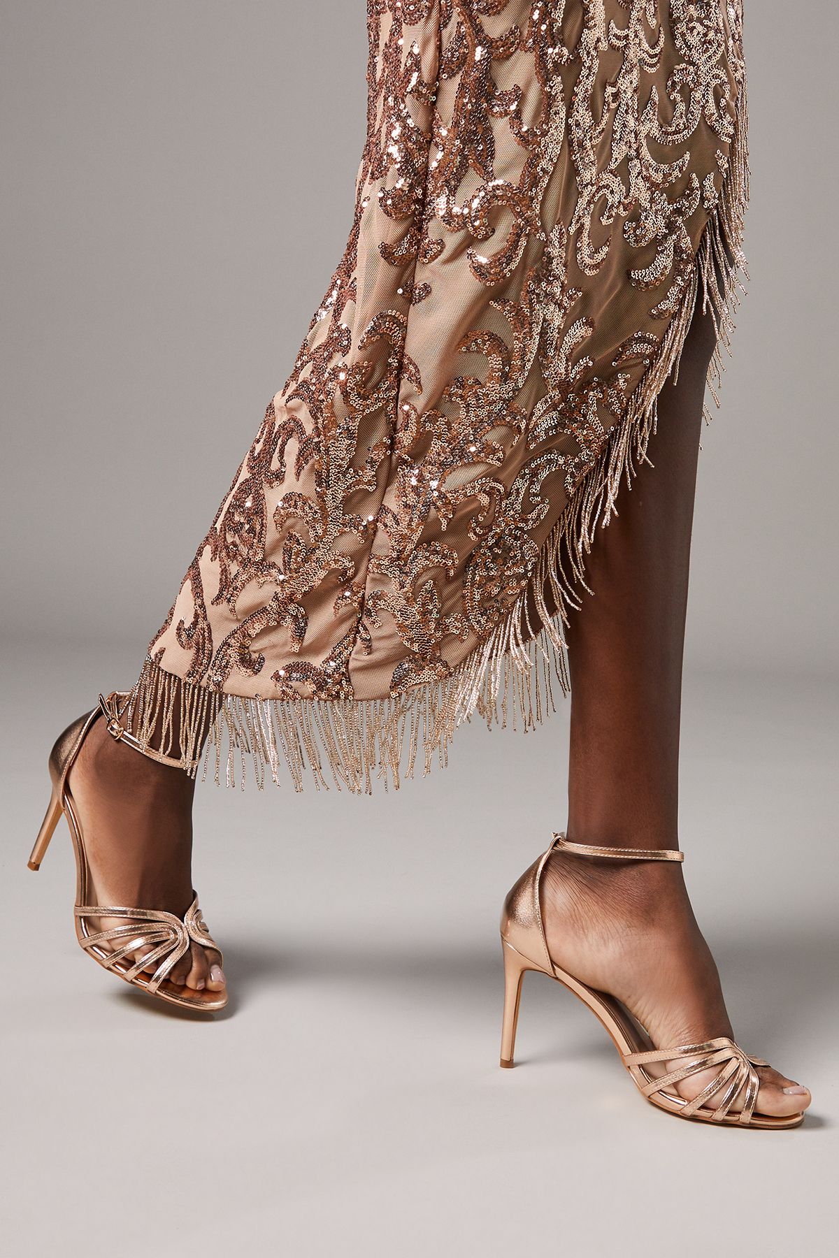 Coast Wide Fit Tilda Faux Leather Lattice Front High Heel Sandals Rose Gold image 1