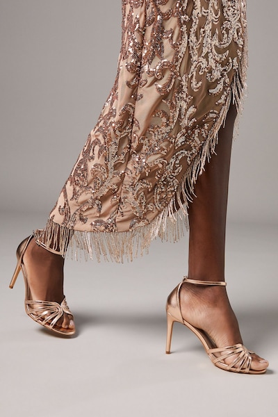 Coast Wide Fit Tilda Faux Leather Lattice Front High Heel Sandals Rose Gold